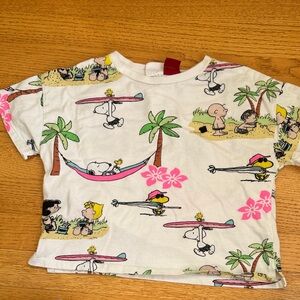 Zara Peanuts Graphic Cropped Short Sleeve Tee